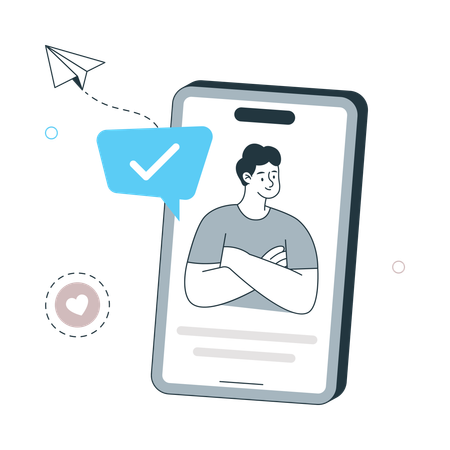 Man verify Social Profile on mobile  Illustration