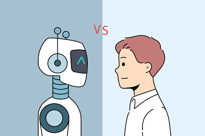 Man verses robot  Illustration