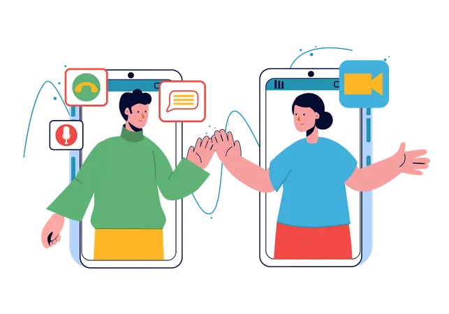 Man video calling with woman  Illustration
