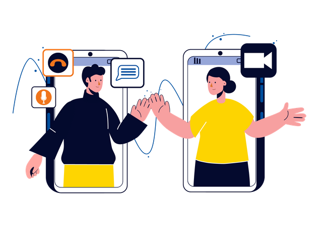 Man video calling with woman  Illustration