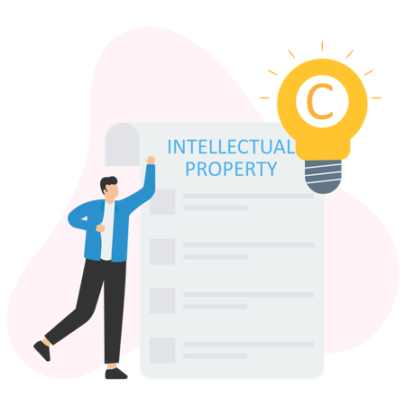 Man viewing at intellectual property document  Illustration