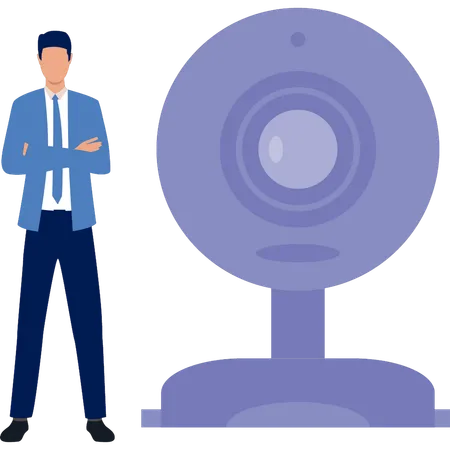 Man viewing at security camera  Illustration