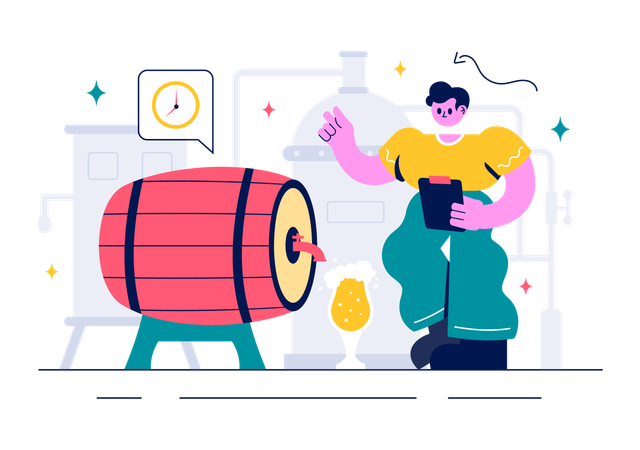 Man viewing Beer Brewing Process  Illustration