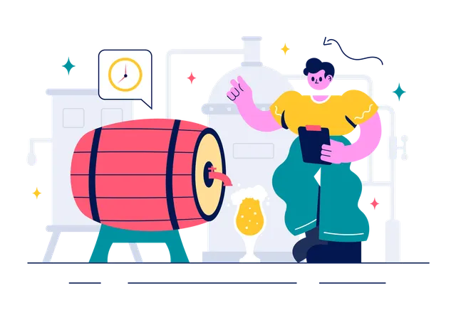 Man viewing Beer Brewing Process  Illustration