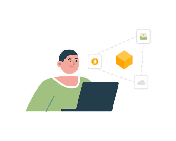 Man viewing Blockchain technology  Illustration