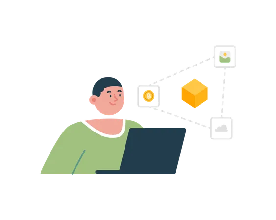 Man viewing Blockchain technology  Illustration