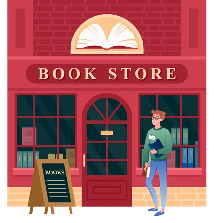Man visiting book store  Illustration