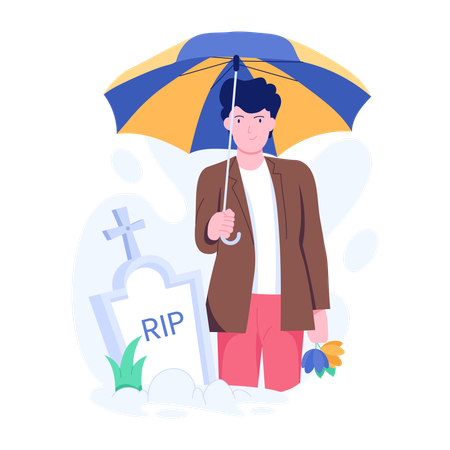 Man visiting Cemetery  Illustration