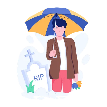 Man visiting Cemetery  Illustration