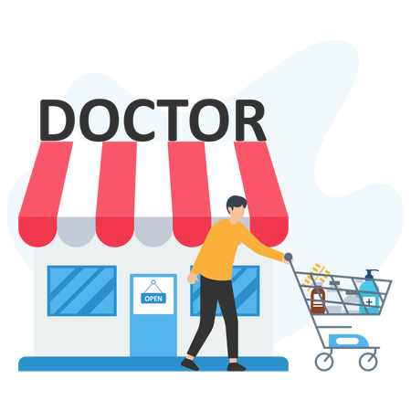 Man visiting doctor shop  Illustration