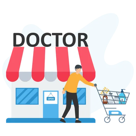 Man visiting doctor shop  Illustration