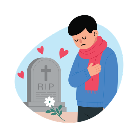 Man Visiting Grave  Illustration