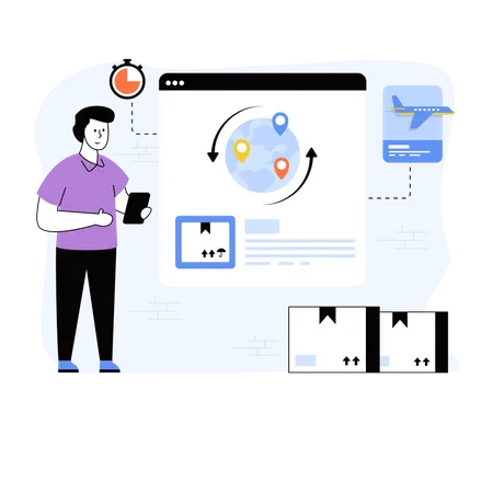 Man visiting logistics tracking website  Illustration