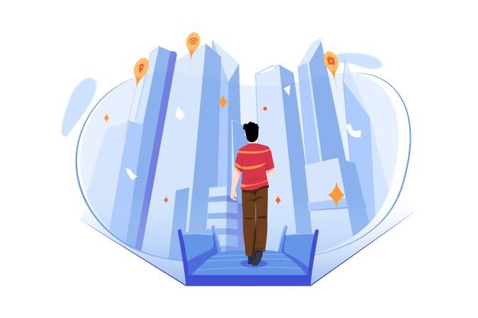 Man visiting Metaverse Town  Illustration