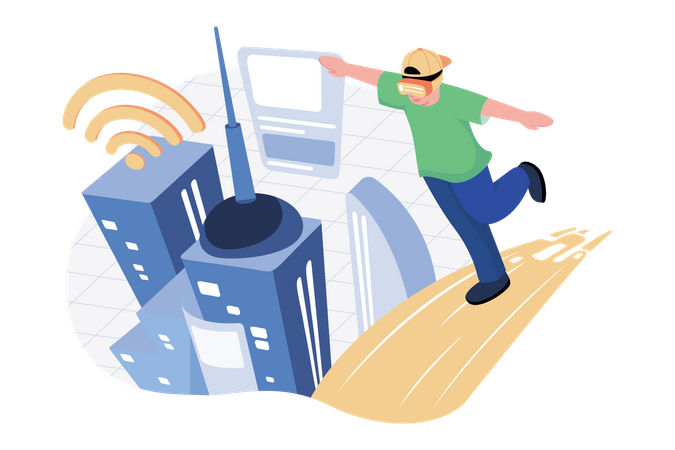 Man visiting Metaverse Town  Illustration
