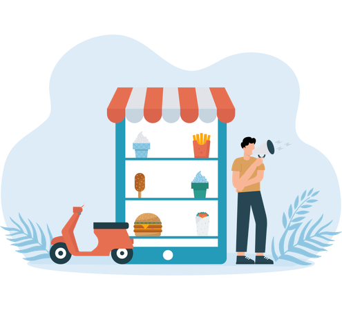 Man visiting online food shop  Illustration