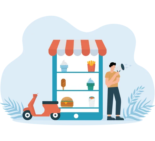 Man visiting online food shop  Illustration