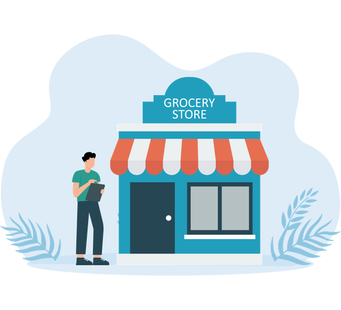 Man visiting online grocery store  Illustration