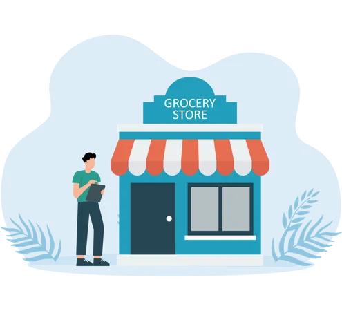 Man visiting online grocery store  Illustration