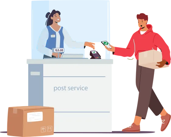 Man Visiting Post Office Illustration