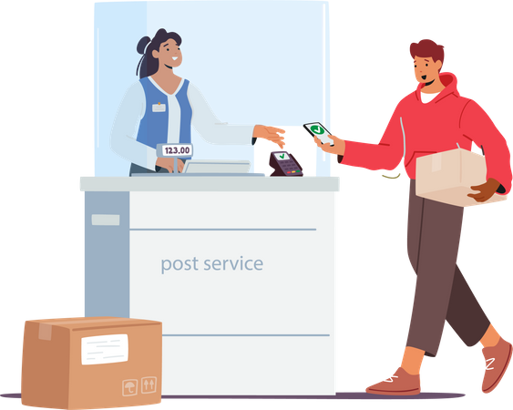 Man Visiting Post Office  Illustration