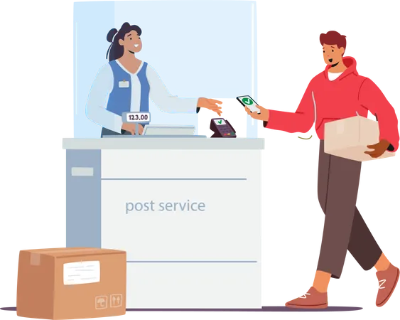 Man Visiting Post Office  Illustration