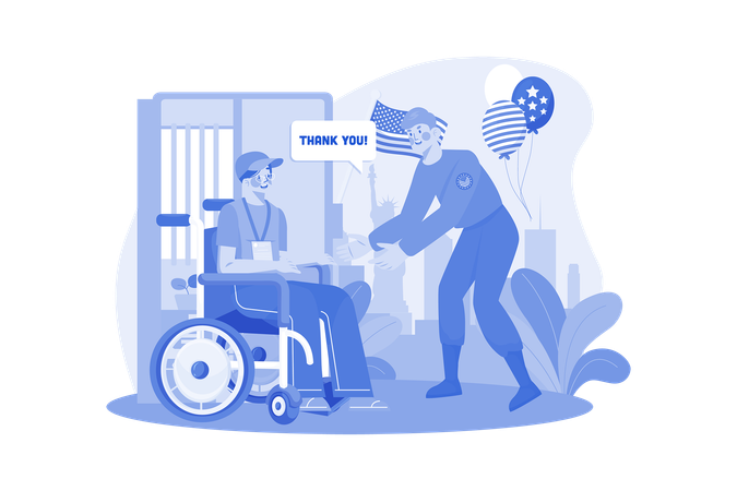 Man Visits To A Veteran In A Wheelchair  Illustration