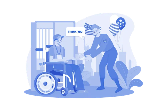 Man Visits To A Veteran In A Wheelchair  イラスト