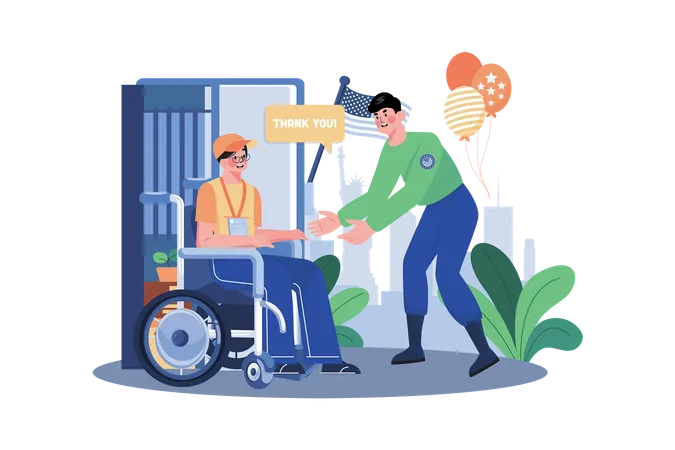 Man visits to a veteran in a wheelchair  Illustration