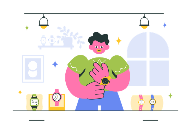 Man visits Watches Store for purchase  Illustration