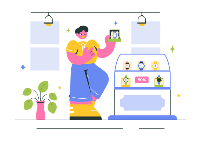 Man visits Watches Store for shopping  Illustration