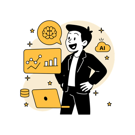 Man Visualizing Big Data with AI Analytics  Illustration
