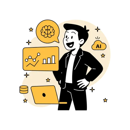 Man Visualizing Big Data with AI Analytics  Illustration