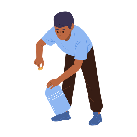 Man Volunteer Charity Service Worker Pouring Water Into Plastic Bottle  Illustration