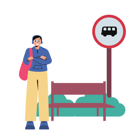 Man Waiting Bus  Illustration