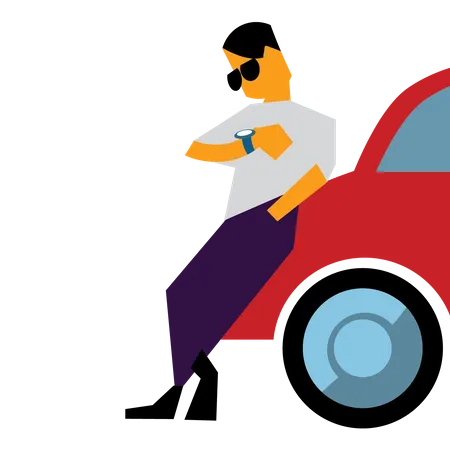 Man Waiting By Car Illustration
