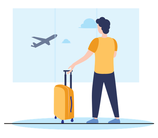 Man waiting for flight boarding  Illustration