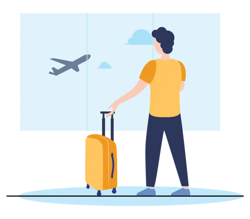 Man waiting for flight boarding  Illustration