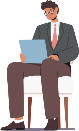 Hr Working Employment Recruitment And Choosing Candidate Concept Specialist Applicant Waiting An Job Interview In Hallway Sitting On Chair With Folder In Hands Cartoon Vector Illustration Illustration