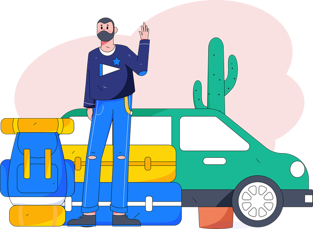 Man waiting for taxi  Illustration