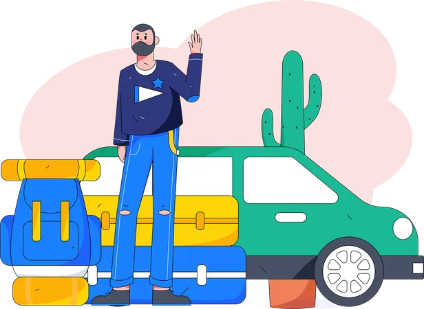 Man waiting for taxi  Illustration