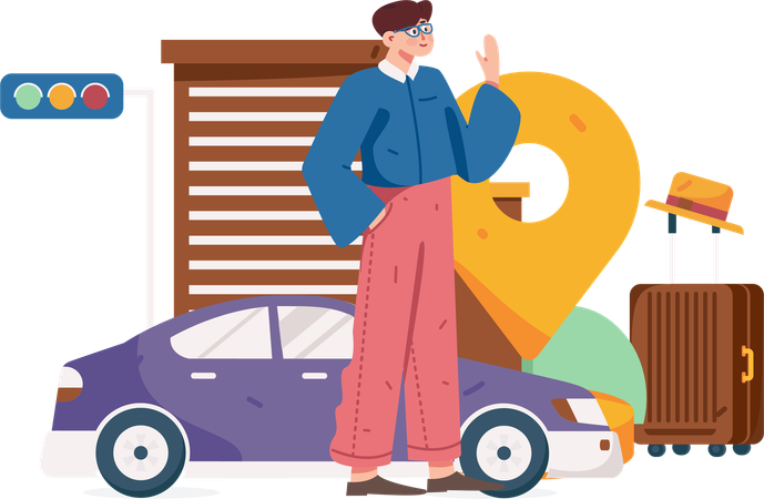 Man waiting for taxi at the location  Illustration