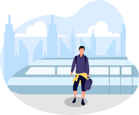 Man waiting for train  Illustration