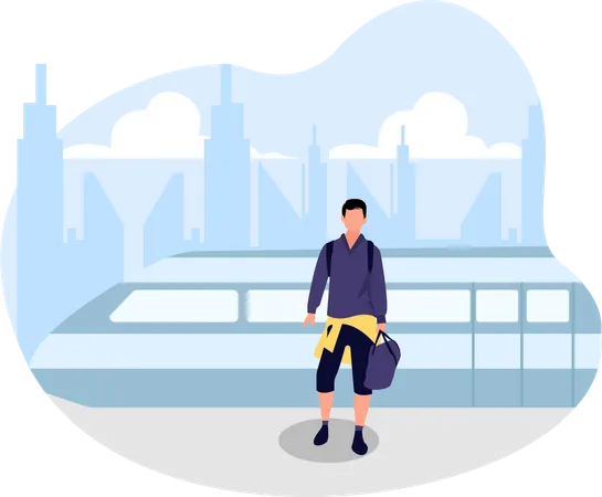 Man waiting for train  Illustration