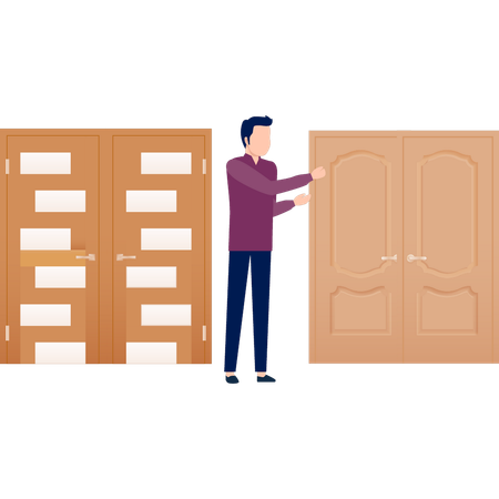 Man waiting outside door way  Illustration