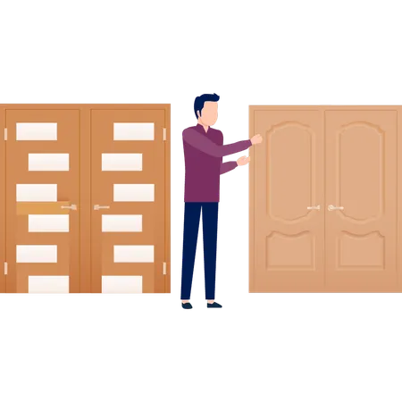 Man waiting outside door way  Illustration