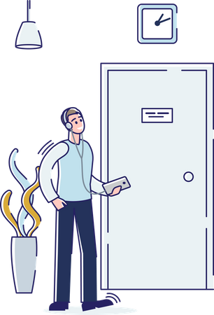 Man waiting outside doorway  Illustration