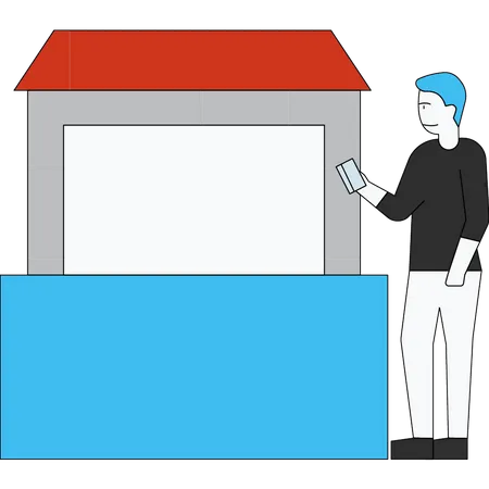 Man waiting outside the counter  Illustration