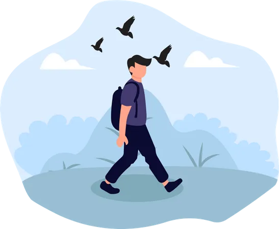 Man walk while travelling  Illustration