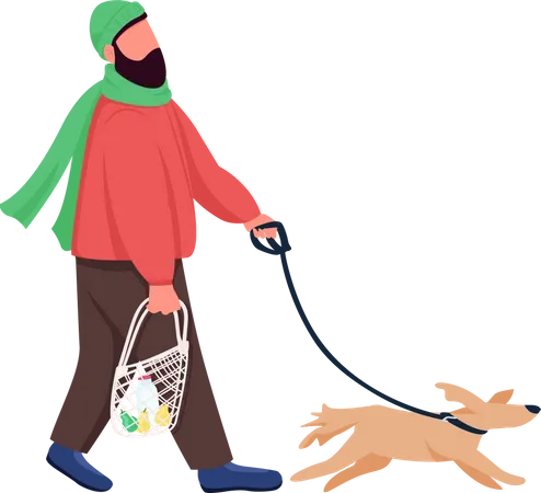 Man walk with dog  Illustration